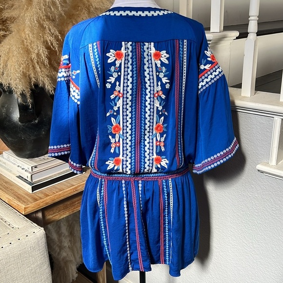 Parker Giselle Blue Floral Embroidered Tunic/Mini Dress Size Medium - Picture 7 of 10